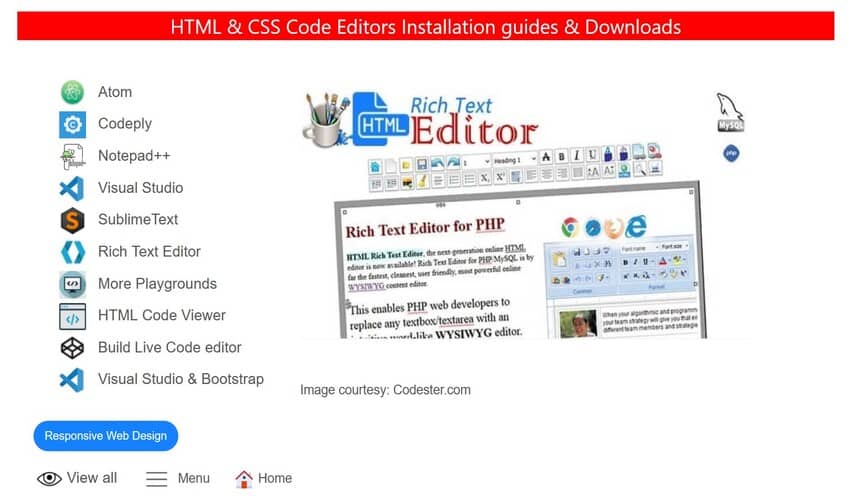 HTML & CSS Code editors page