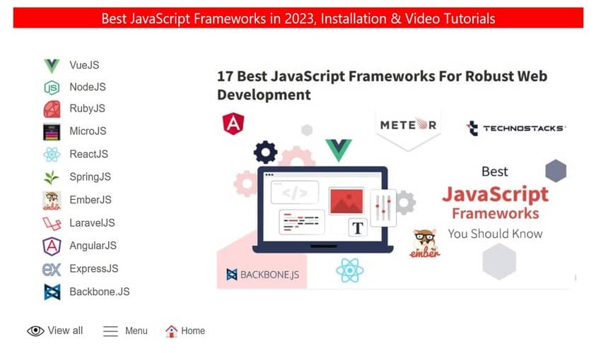 JavaScript Frameworks selection page