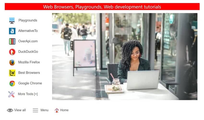 Web Browsers, Playgrounds & Web development tutorials page